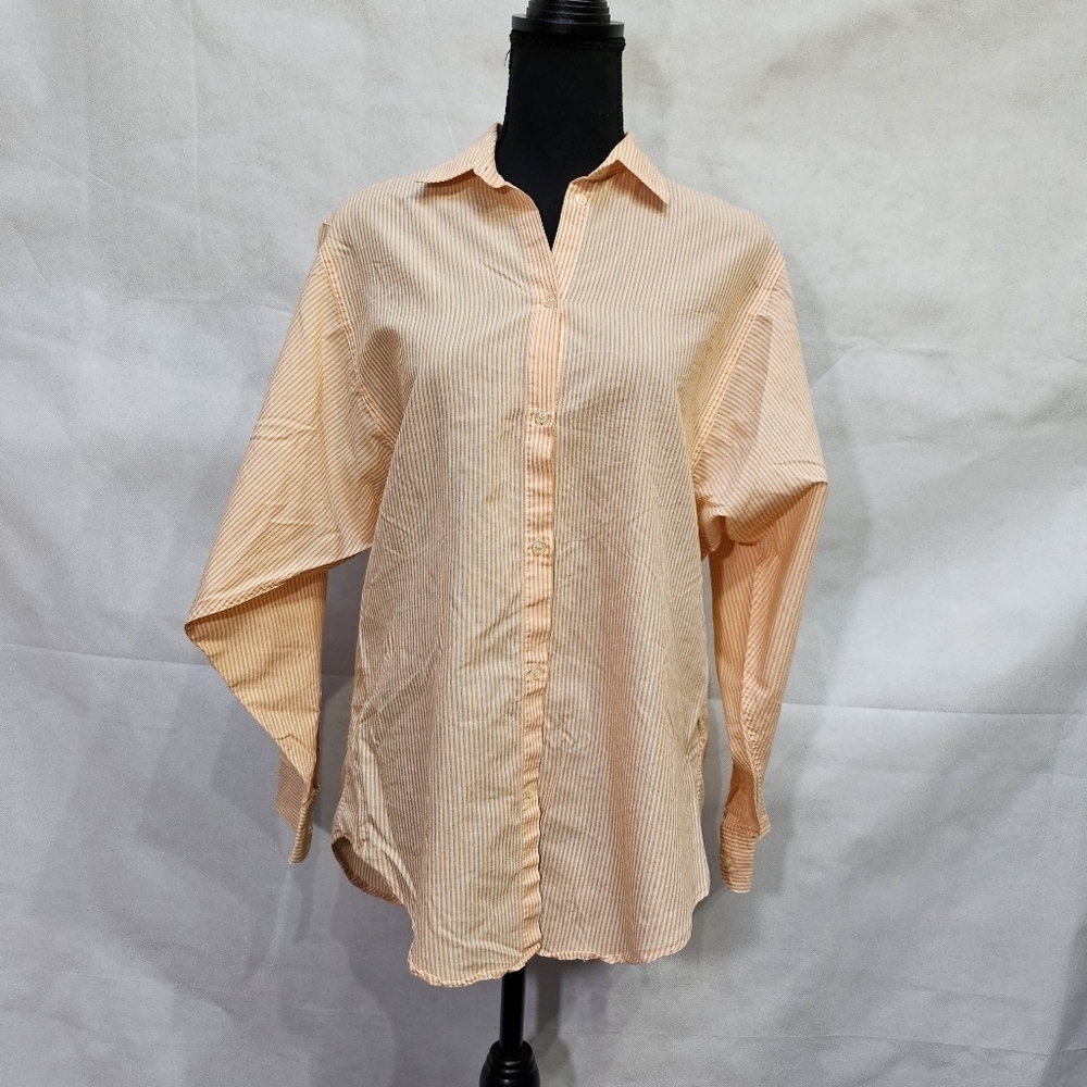 C.G. Designs Orange White Stripped Button Up Cotton Blend Shirt Sz M